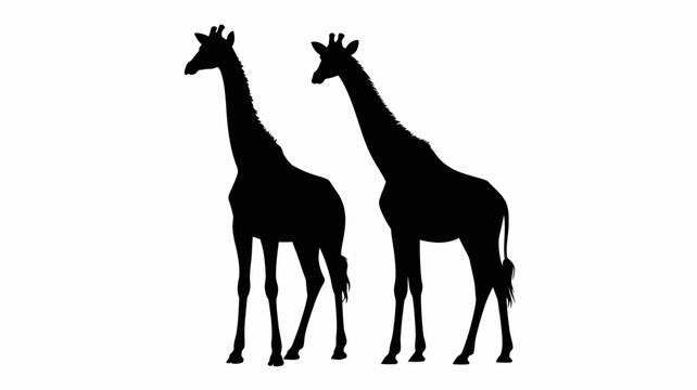Two Giraffe Silhouettes Against A White Background A Minimalist Wildlife Illustration giraffes silhouette black animals african savanna long necked herbivore mammal vector