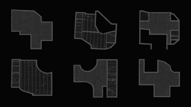 Geometric shaped wireframe objects on black background shape grid pattern abstract form polygon faceted low poly mesh outline dark backdrop digital