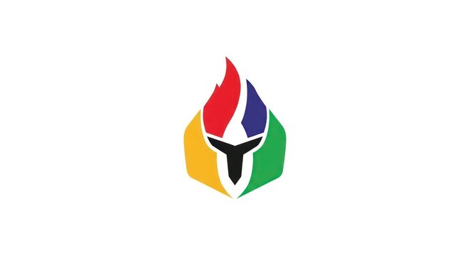 Geometric colorful flame and shield logo icon