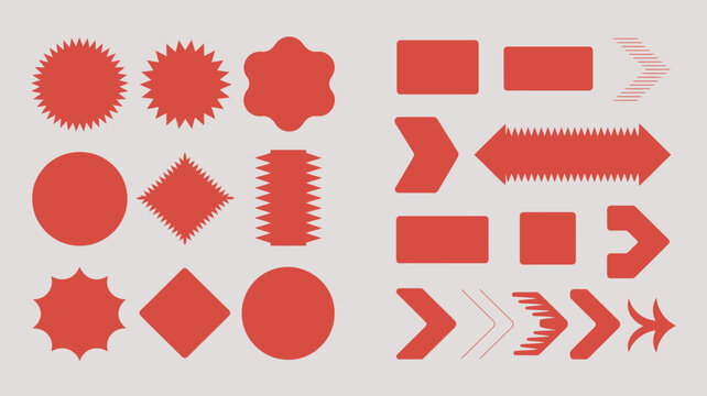 Red Geometric Shapes And Arrows A Vector Illustration Collection flat design pointed rounded starburst rectangle diamond circle polygon graphic elements resources