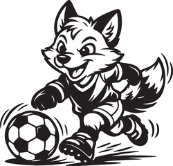 Naklejka premium Cartoon fox playing soccer with a ball