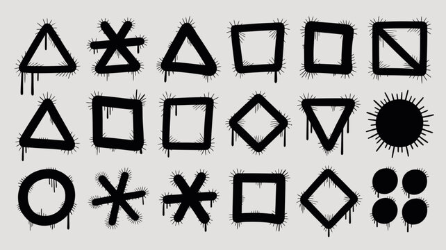 Spray paint geometric shapes on a light gray background graffiti urban art stencil triangle square circle diamond cross polygon abstract design