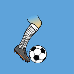 Soccer Player Kicking Ball With Cleat and Sock Illustration On Bright Blue Background © alphabeticmind