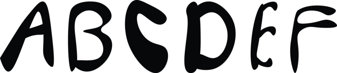 Handwritten alphabet letters a b c d e f, black ink brush stroke style, artistic typography, creative lettering © Yasmin