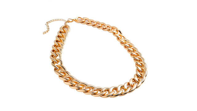 Elegant heavy shiny metallic golden link chain necklace jewelry isolated on transparent background cut out
