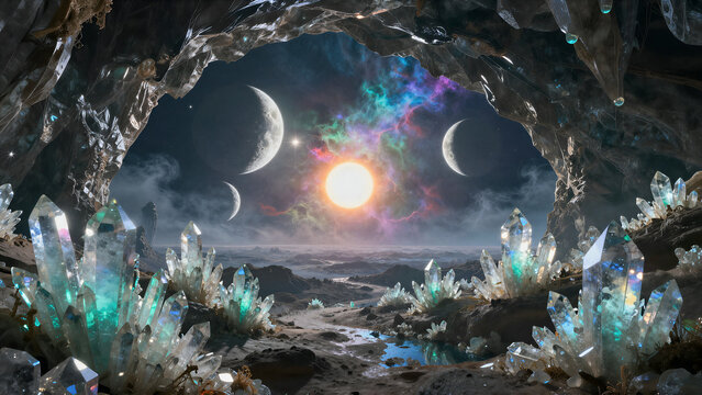 Cosmic Dawn Over Crystal Labyrinth