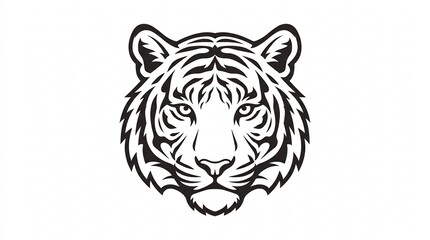 Fototapeta premium Minimalist tiger face icon with clean black and white stripes