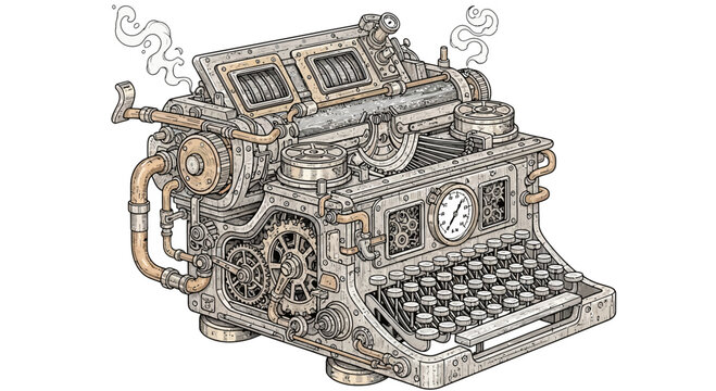 Vintage steam powered typewriter machine.