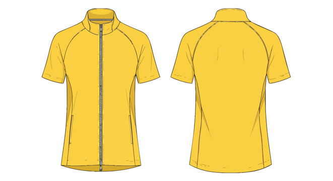 Yellow Short Sleeve Cycling Jersey Template Front and Back View Sports Apparel Illustration
