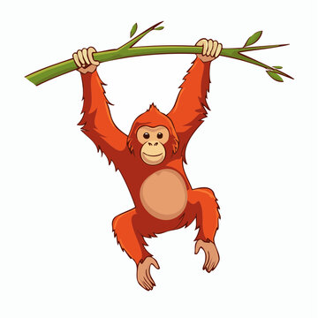 Cartoon Orangutan Hanging from a Branch