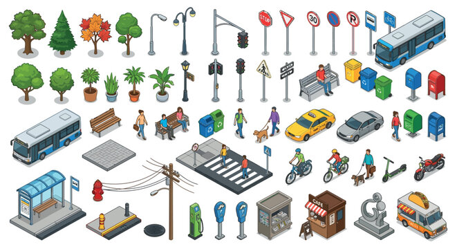Isometric City Elements Collection On White Background