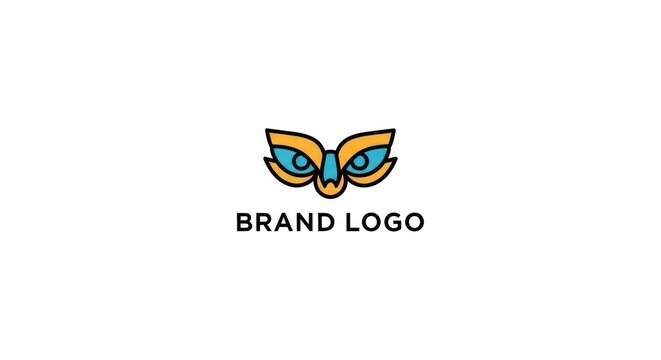 Minimalist blue and yellow owl eye mask logo template