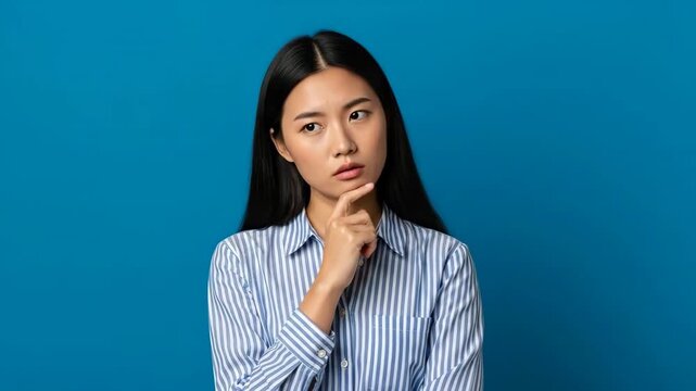 Thoughtful woman contemplating with chin resting on finger
