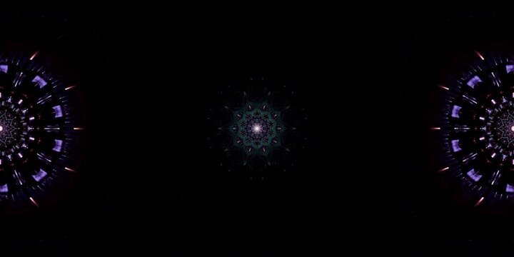 Sacred geometry mandala in immersive VR 360 format rendered as equirectangular environment map and HDRI spherical spiritual loop for dome projection, metaverse immersion and VJ art