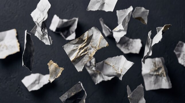 Floating Torn Paper Fragments Abstract Motion Composition