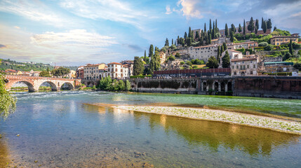 Fototapeta premium The Castel San Pietro Hill view in Verona City of Italy