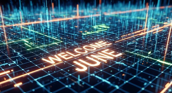 Abstract digital circuit board with glowing data lines.