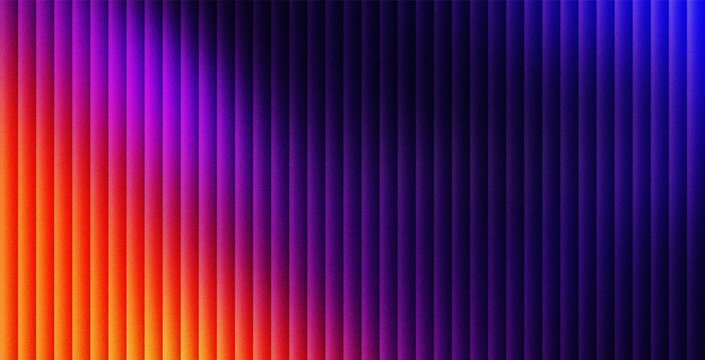 Abstract neon gradient background with vertical lines, vibrant purple and orange light texture on dark ribbed surface, futuristic synthwave aesthetic for technology and gaming wallpaper art.