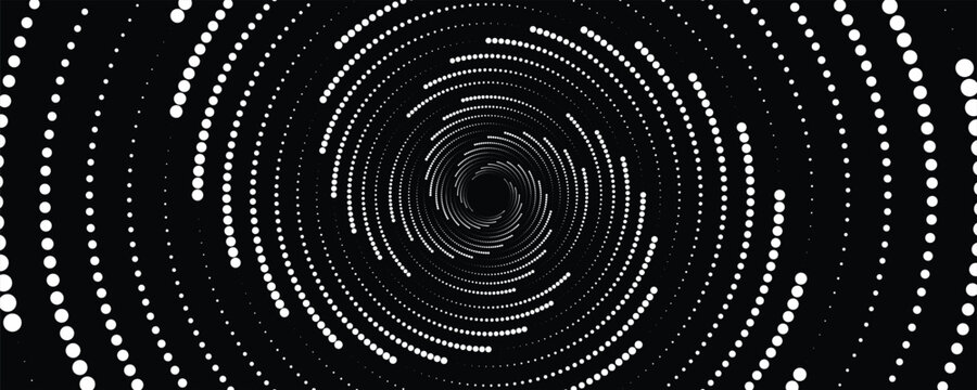 Halftone Circular Dot Pattern. Circle Frame using Halftone Dots Raster Texture. Polka Dots. Spiral logo Icon. Radial design element. Vector Illustration.