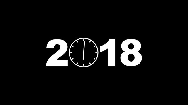 Abstract Glowing black new year 2018 with clock symbol icon. Digital clock icon concept future calendar design video on black background 4k video animation.