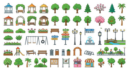 Obraz premium Park And Landscape Elements Vector Illustration Collection On White Background