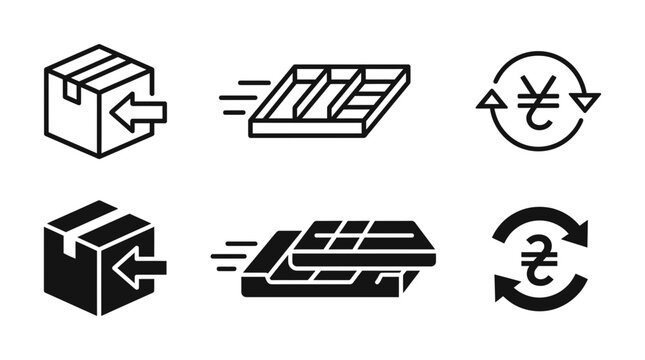 Package delivery icons showing incoming box tray with items currency exchange delivery shipping logistics