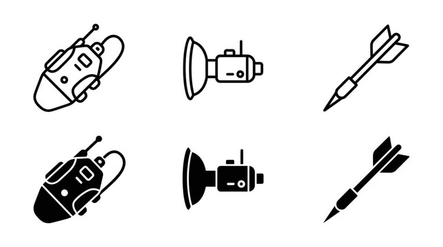 Set of three graphic icons: robot cleaner suction cup dart with illustration collection abstract equipment