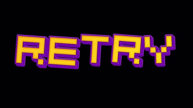 Animated Text RETRY with Animated Alpha Channel &ndash; 3D Pixel Gaming Font with Retro Arcade Style