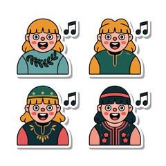 Fototapeta premium Flat Sticker Character Icon Style Illustration of Greece Klidonas Festival and Denmark Sankt Hans Aften Midsummer Celebration with Traditional Singing Characters Vector Set 