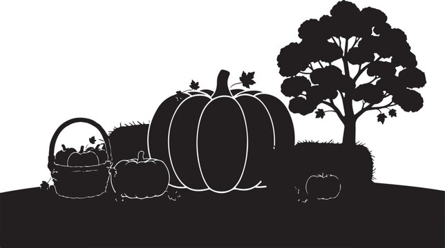 Black, autumn, harvest, icons, vector