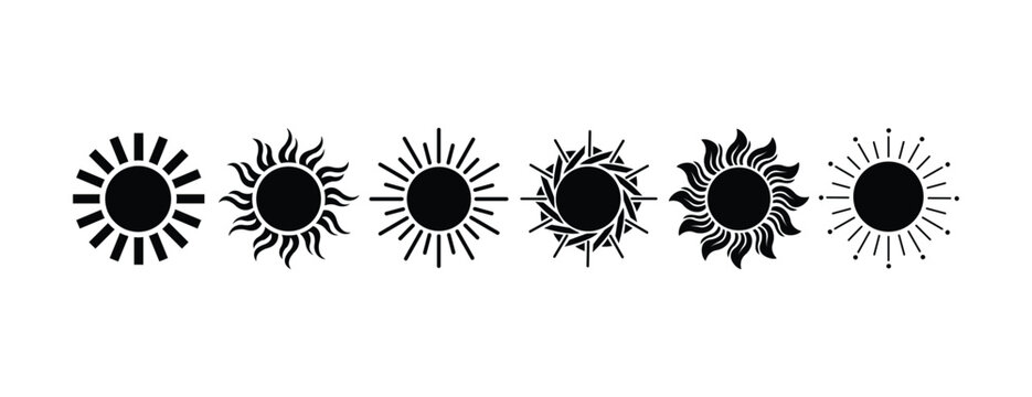 Sun Icon Set &ndash; Silhouette Vector Collection for Weather, Energy, and Graphic Design