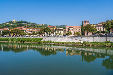 Fototapeta premium The Adige River coastline view in Verona City of Italy