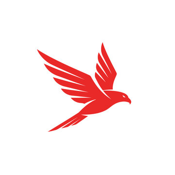 Minimalist red eagle logo flying on white background
