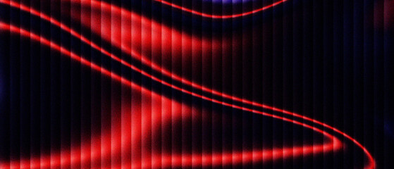 Futuristic red neon light trails on dark vertical ribbed texture. Abstract glowing energy waves on black corrugated background. Modern high-tech digital motion backdrop for gaming and tech. © VEXLO