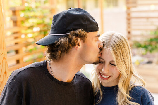 Young couple affectionate moment outdoors
