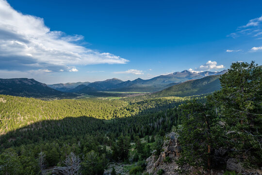 Scenic Rocky Mountain Landscape with Evergreen Hillside in Rocky