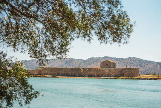 Historic Venetian fortress on Vivari Channel in Butrint, Albania