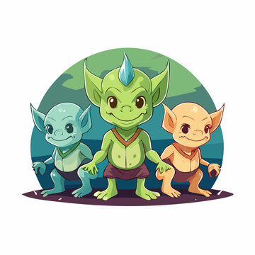 Three Cute Cartoon Goblins