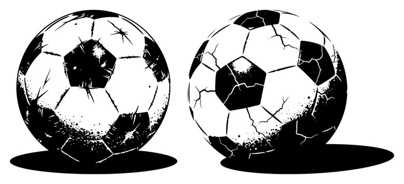 Cracked and shattered soccer ball in distressed vector style