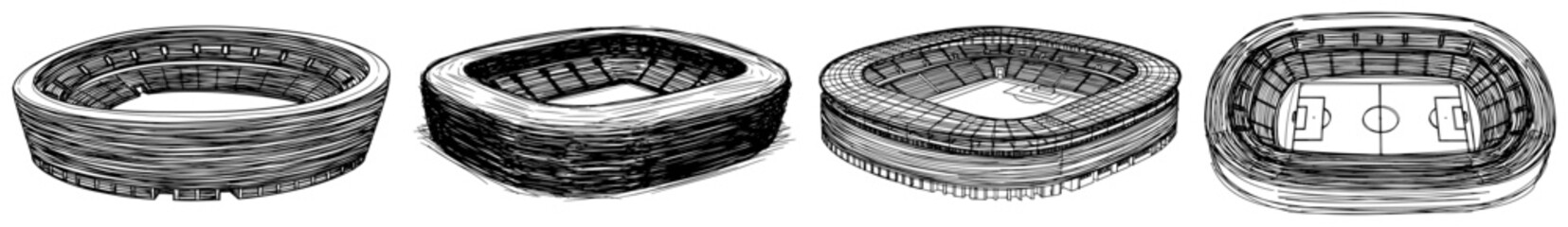 Soccer stadium arena collection with different views in hand drawn sketch style © Wuszu