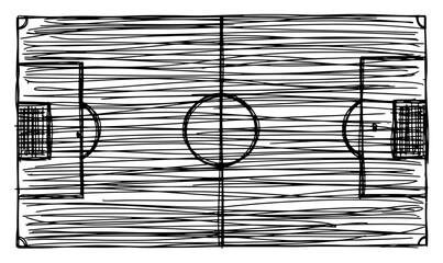 Soccer field pitch top down view with hatching in hand drawn sketch style © Wuszu
