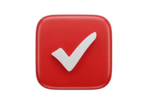 Red checkmark icon on a square background isolated on transparent background
