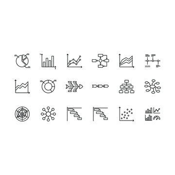 Business Analytics and Data Visualization Icon Set Collection Vector Line Style