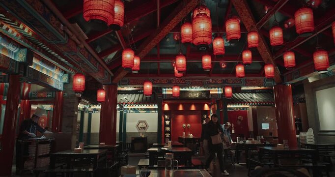 Traditional restaurant interior adorned with festive lanterns