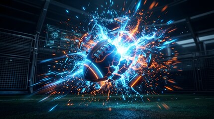 Fototapeta premium Football Energy Explosion with Neon Light Particle Effect