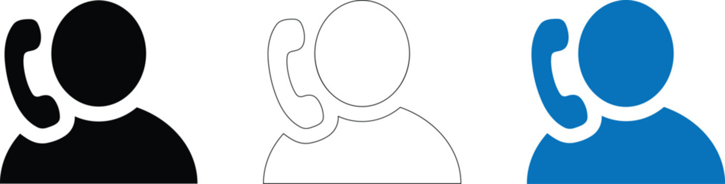 Customer service representative icon set in black outline and blue colors flat illustration.