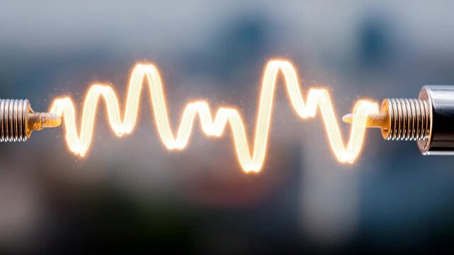 Electric Arc Between Two Electrodes: A vivid orange electric arc pulses and dances between two metal electrodes, symbolizing power, energy, and connection in a blur of focused light.