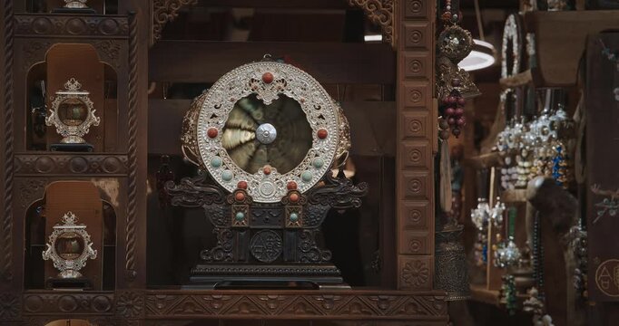 Chengdu, Sichuan, China. Dharmachakra Wheel Or Wheel Of Dharma Is Symbol Used In Dharmic