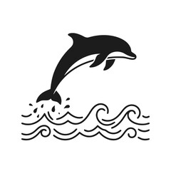 Naklejka premium Dolphin leaps playfully from stylized ocean waves, symbolizing freedom and aquatic life.