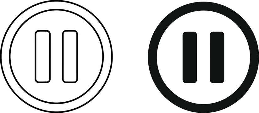 Silhouette style pause button icons in outline and filled versions for interface design